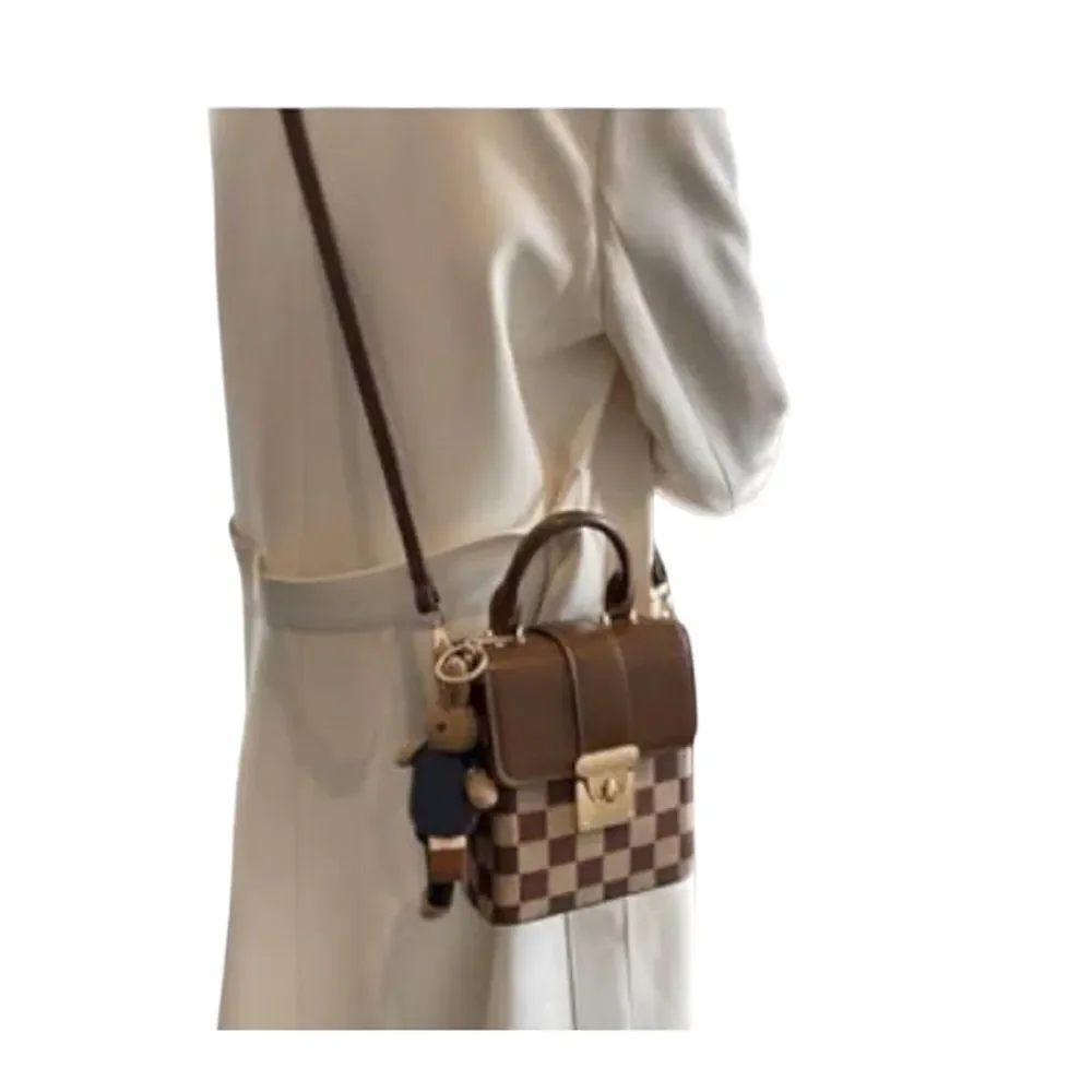 Elegant Brown Checkered Crossbody Bag NWT